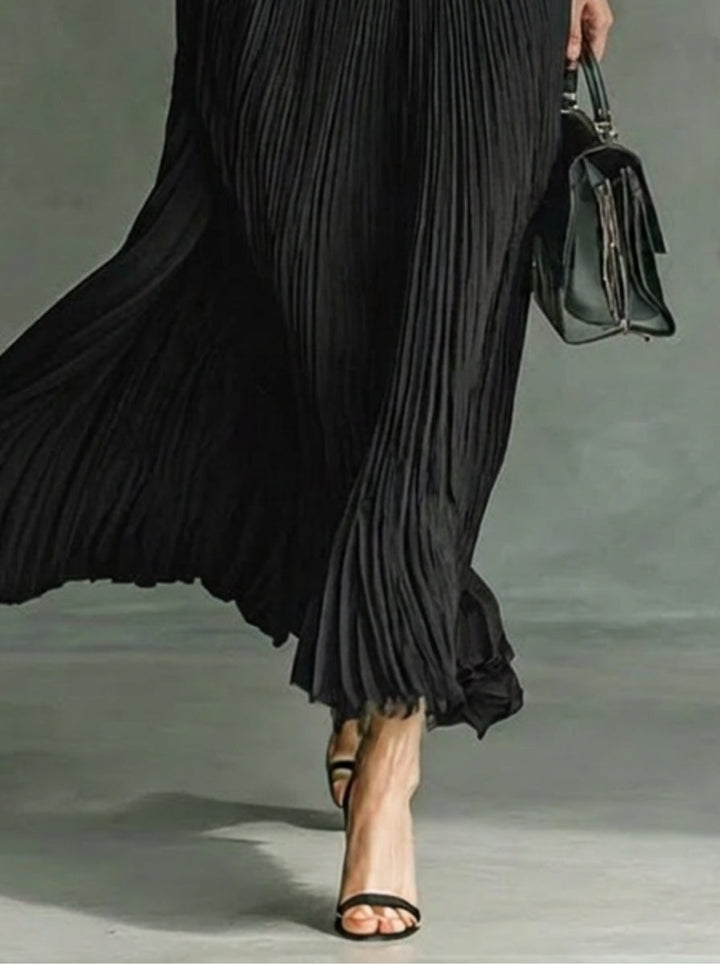 Women's formal pleated maxi dress with a collar, elegant and flowing for any special occasion.