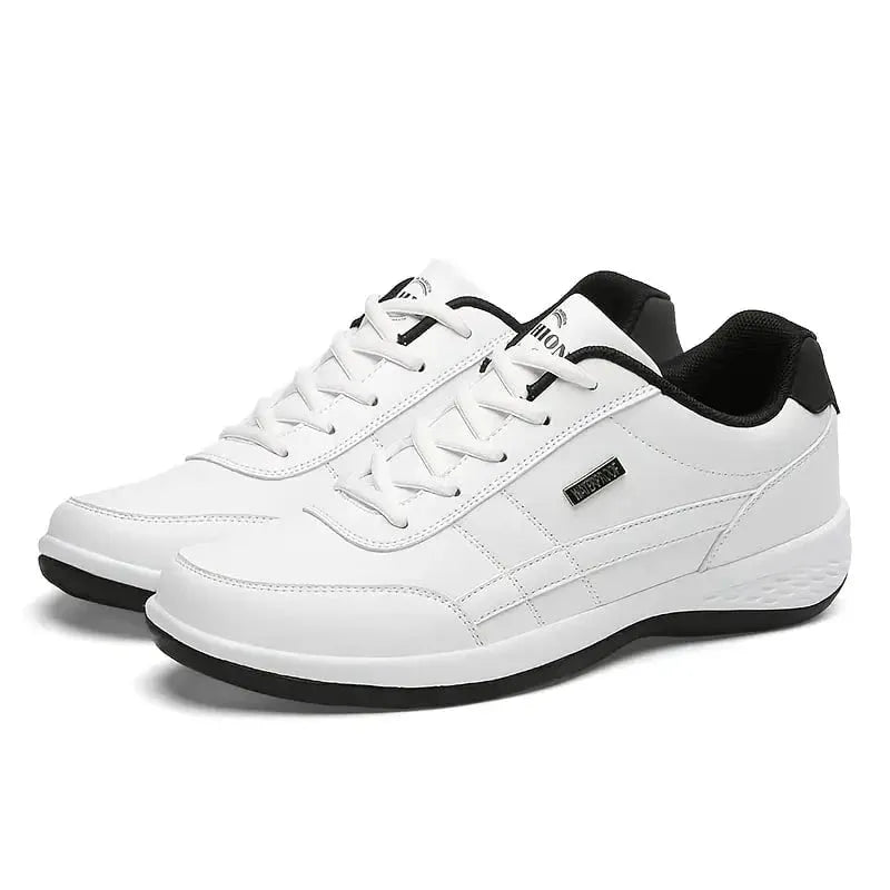 Red men's sporty orthopedic sneakers, cushioned for ultimate walking comfort.