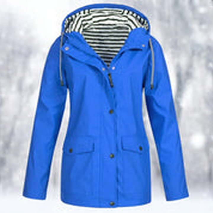 Colorful women's stylish rain jacket, a lightweight windbreaker for casual outdoor wear. All-weather protection.
