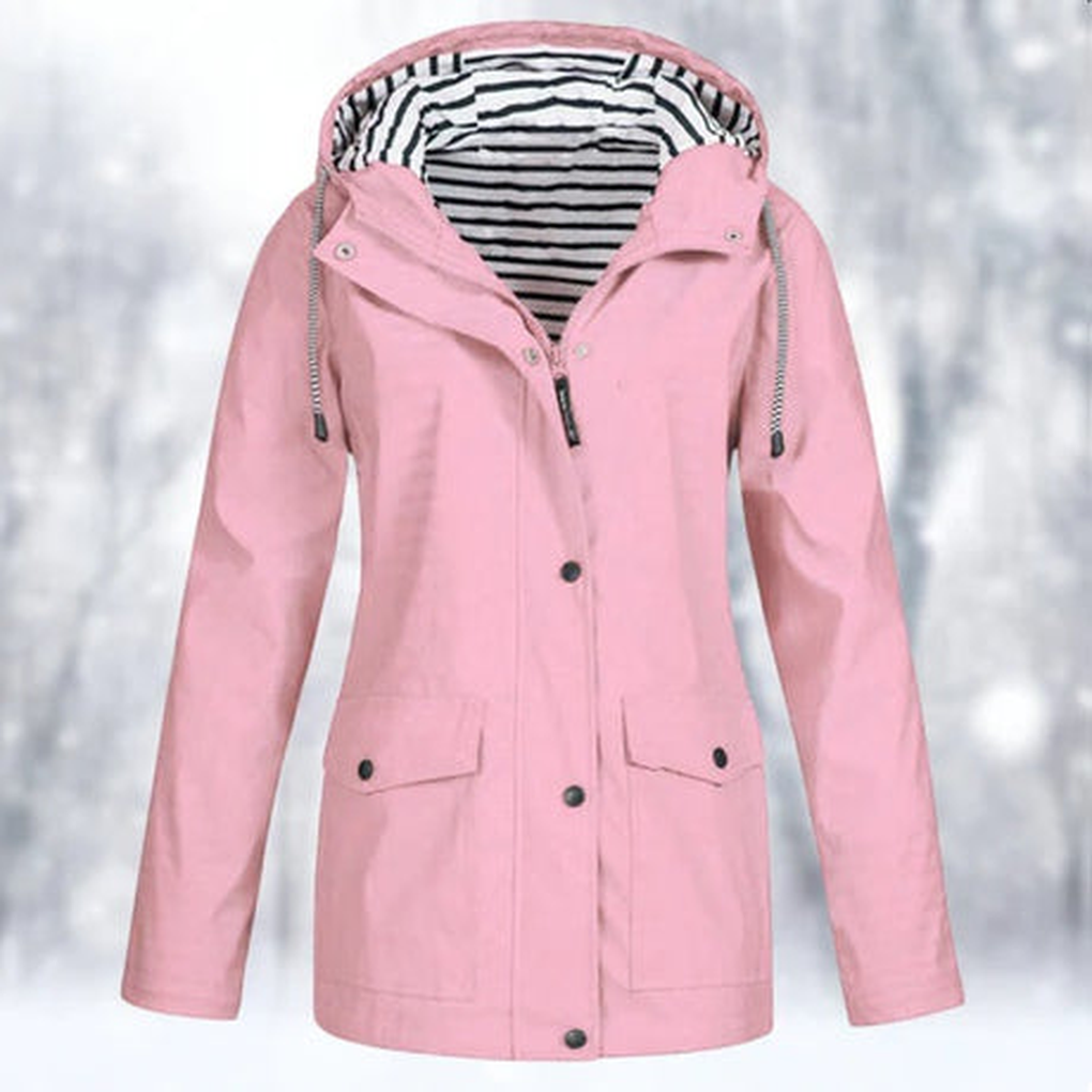 Women's stylish weather-protection rain jacket. Lightweight outdoor windbreaker, perfect for spring & fall.