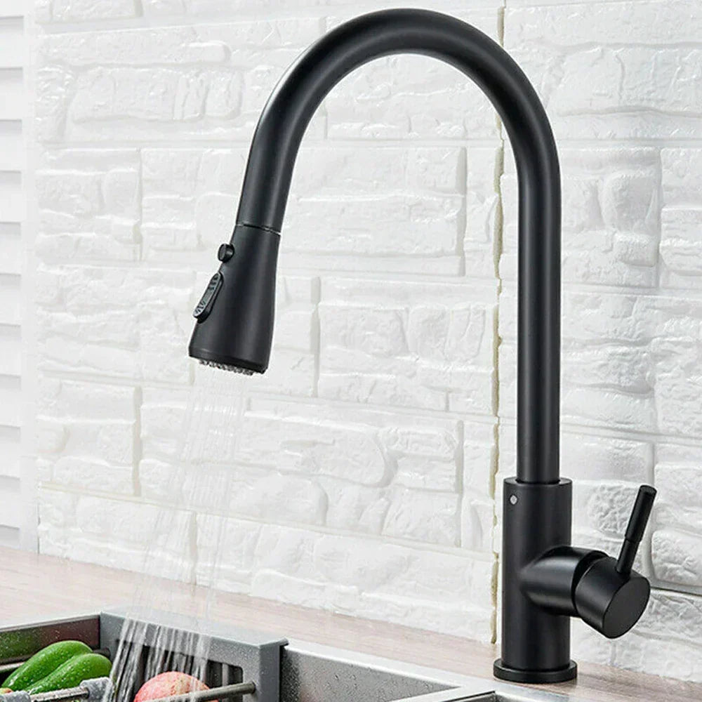 Modern Ret retractable Kitchen Faucet with Pull-Down Sprayer, single lever. Perfect for a modern kitchen sink upgrade.