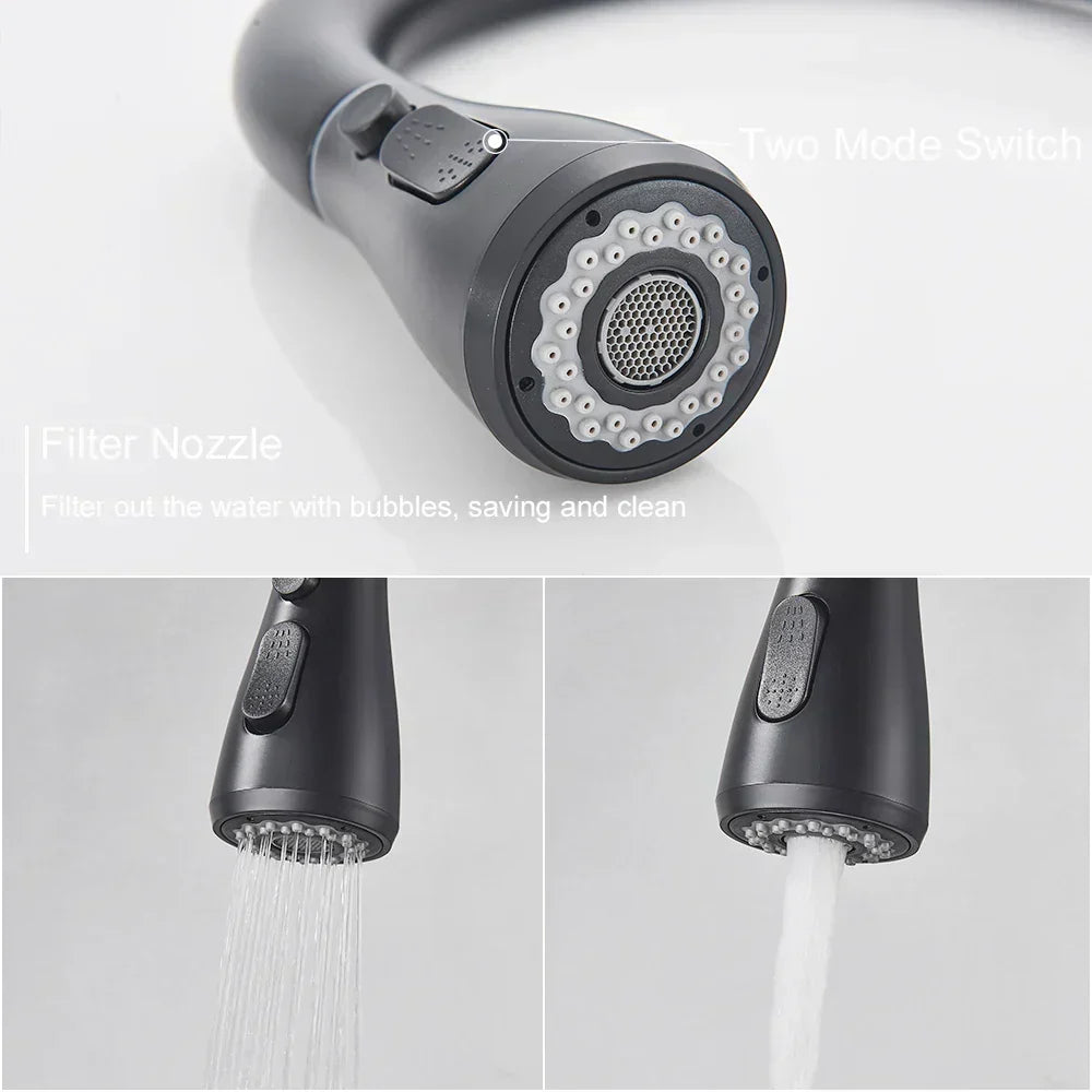 Chrome Ret retractable Kitchen Faucet with pull-down sprayer. Single lever design for contemporary kitchen sinks.