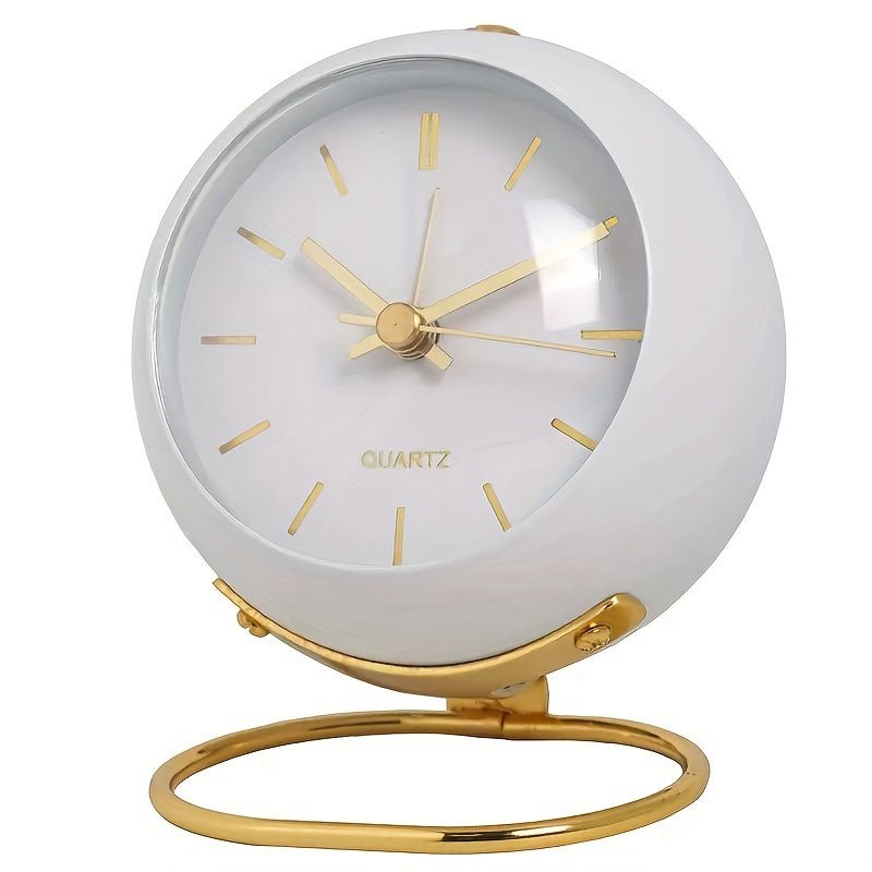 Elegant vintage analog alarm clock, silent sweep, and extra loud twin bells. A classic retro piece for home decor.