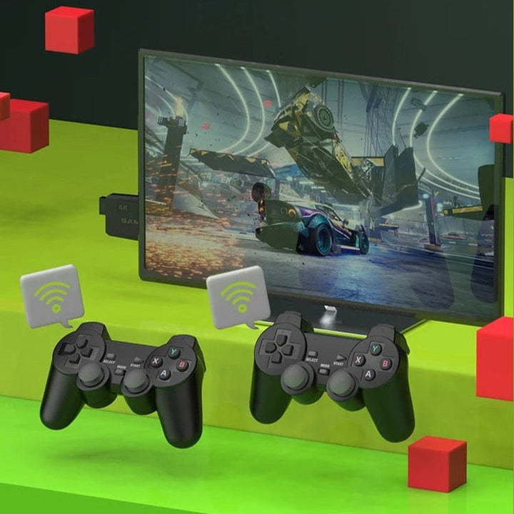 Plug & play 4K retro gaming console for TV, featuring 20,000+ classic video games & vintage entertainment.