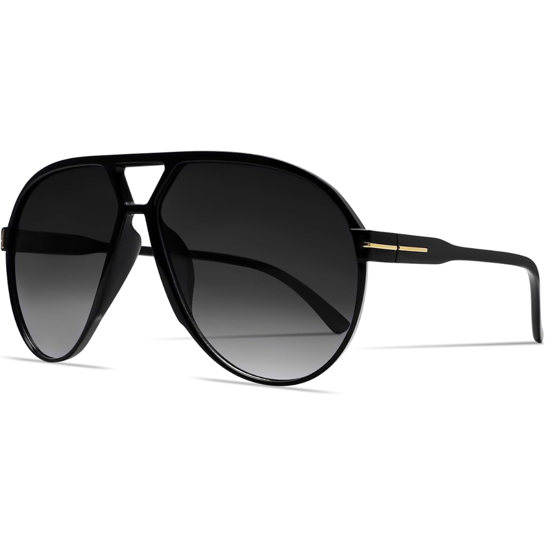 Unisex oversized aviator sunglasses, retro square frame, essential sun protection, UV400.