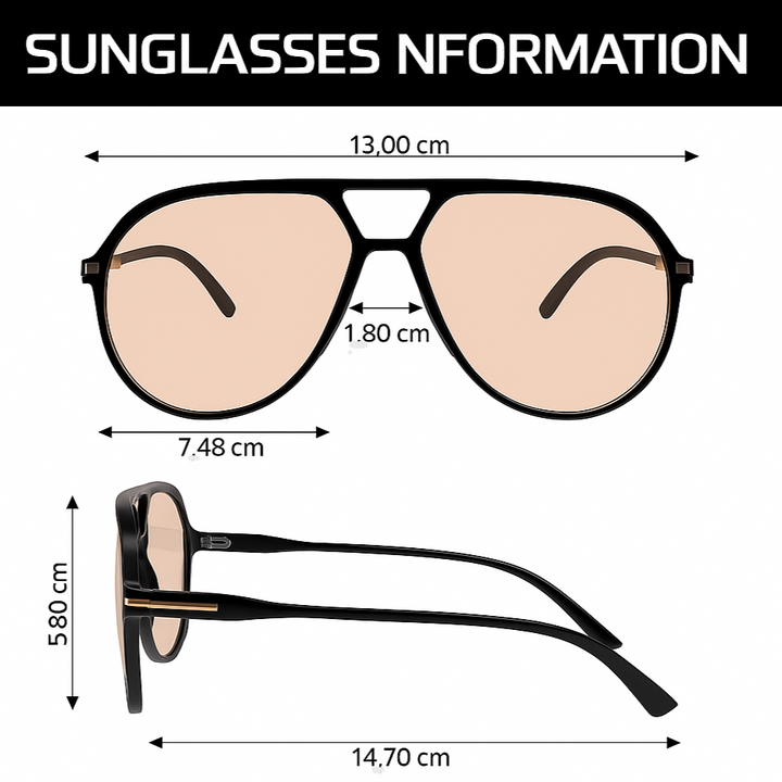 Amara Retro Oversized Aviator Sunglasses, unisex, UV400 protection, stylish square frame.