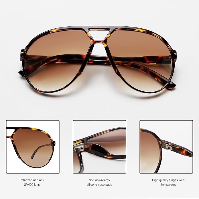 Retro oversized square frame aviator sunglasses, unisex, ultimate UV400 sun protection.