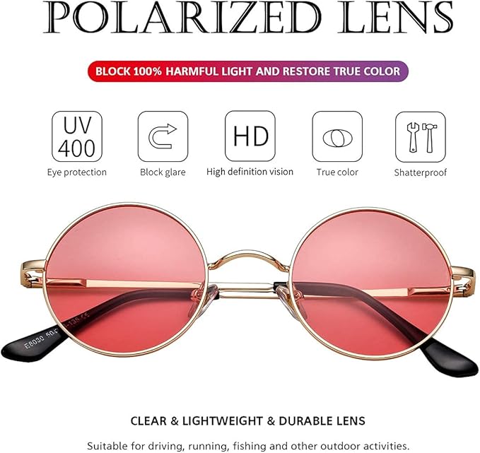 Men's retro round polarized sunglasses, vintage style for UV protection & fashion.