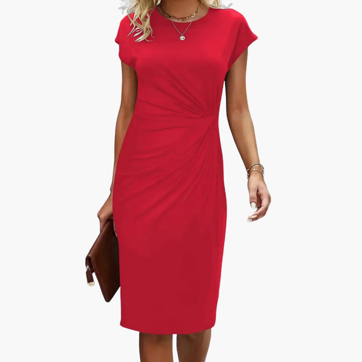 Rhea | Women's Round Neck Short Sleeve Midi Dress - Black - Image 2