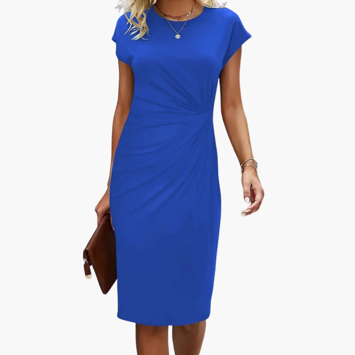 Rhea | Women's Round Neck Short Sleeve Midi Dress - Black - Image 3