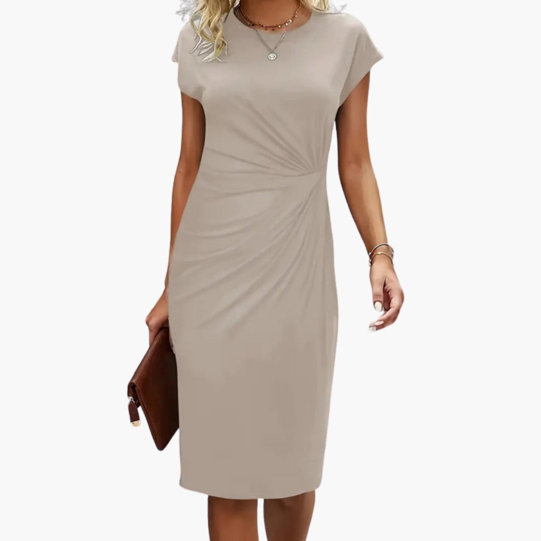 Rhea | Women's Round Neck Short Sleeve Midi Dress - Black - Image 5