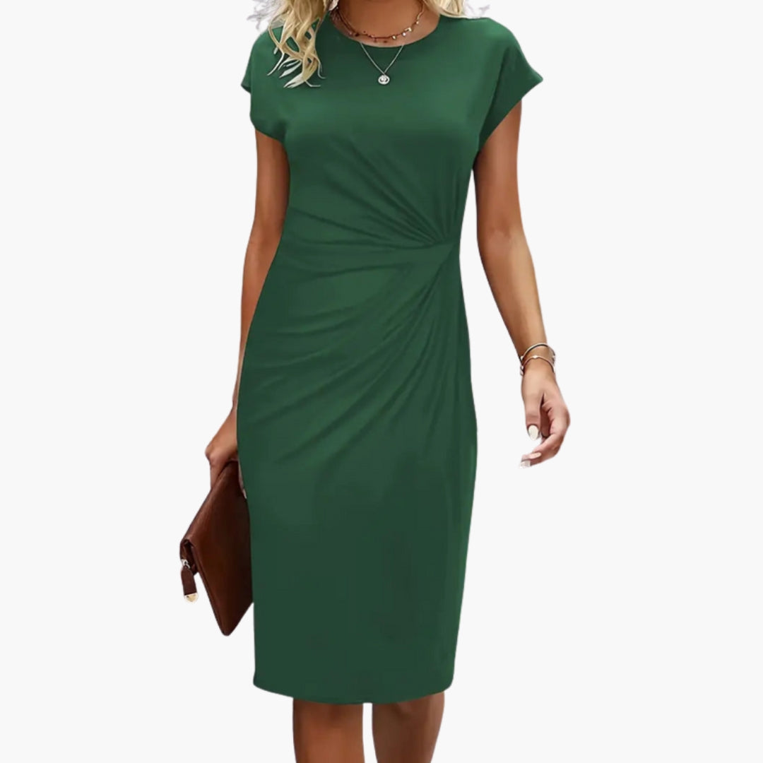 Rhea | Women's Round Neck Short Sleeve Midi Dress - Black - Image 6