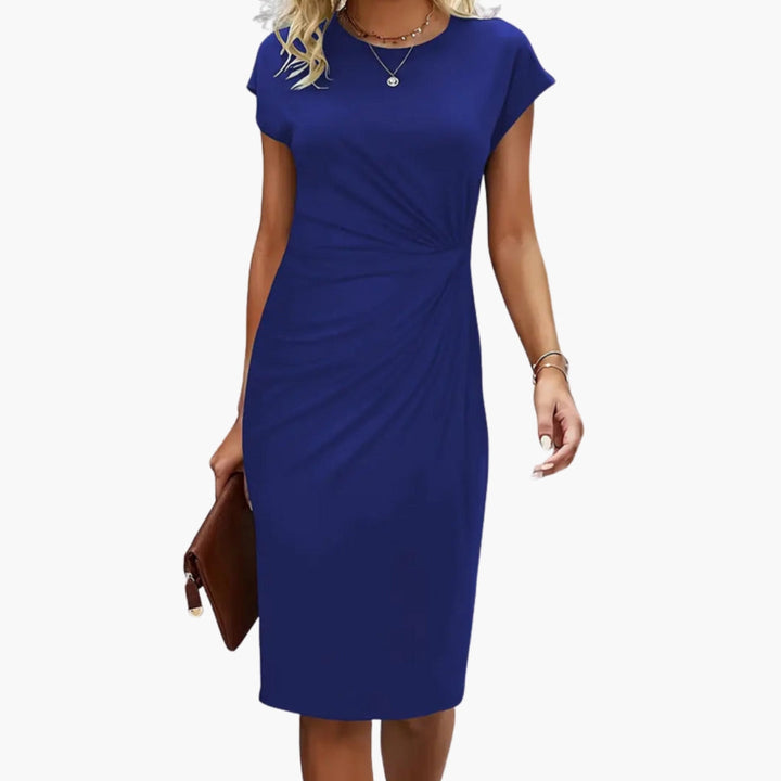 Rhea | Women's Round Neck Short Sleeve Midi Dress - Black - Image 7