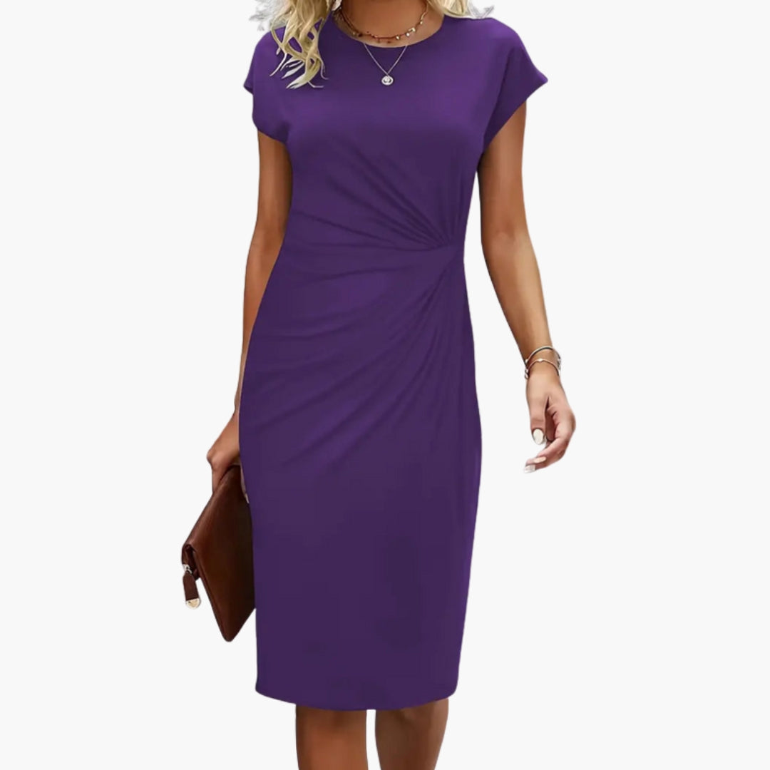 Rhea | Women's Round Neck Short Sleeve Midi Dress - Black - Image 8