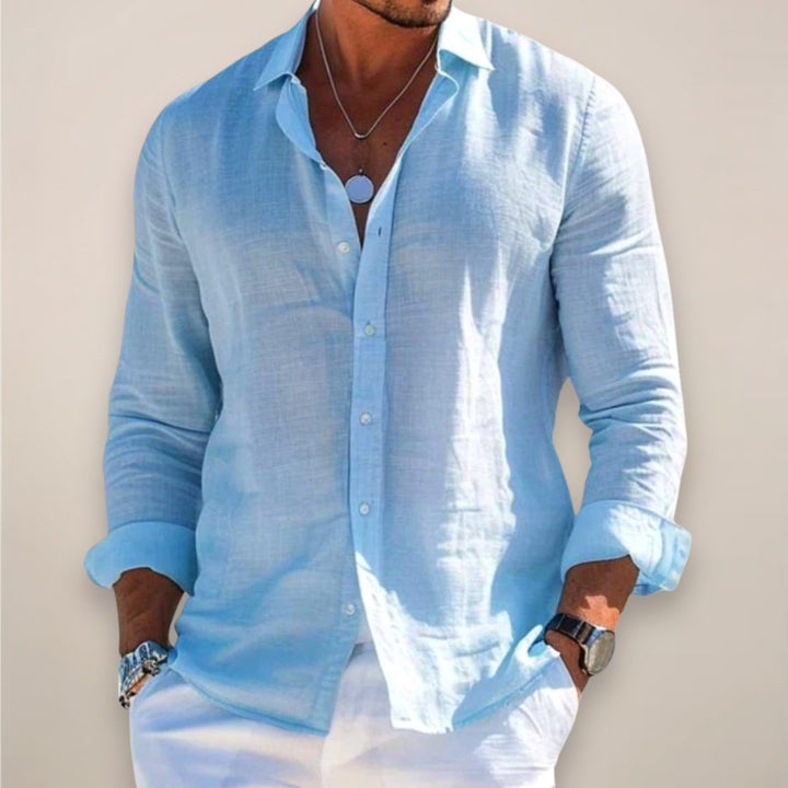 Versatile men's lightweight shirt with buttons, a comfortable top suitable for spring and summer casual outfits.