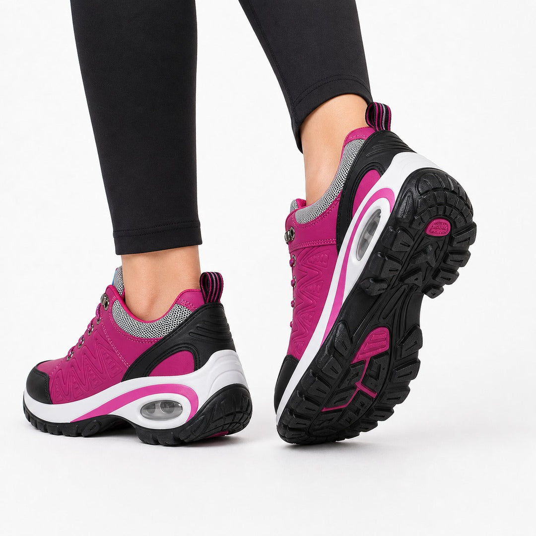 Side view of Ridge women's waterproof outdoor sneakers, showing breathable design & durable slip-resistant sole.