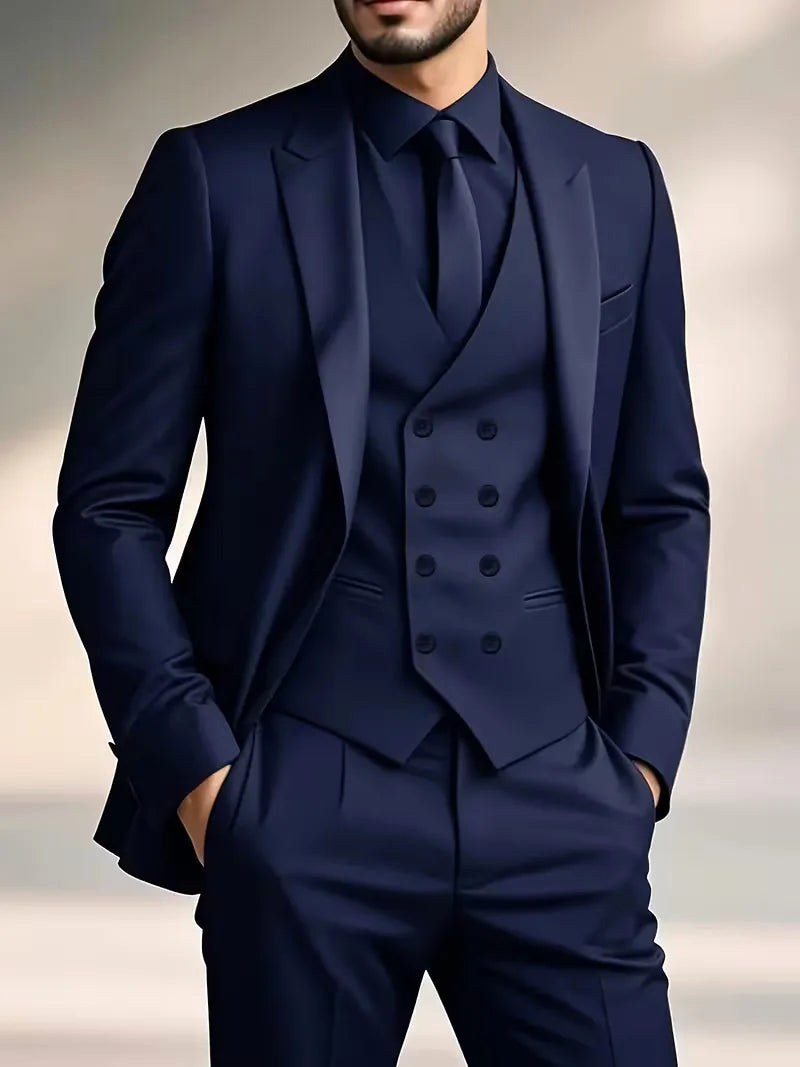 Men's slim fit blazer, part of a three-piece formal suit. Perfect for business & wedding attire.