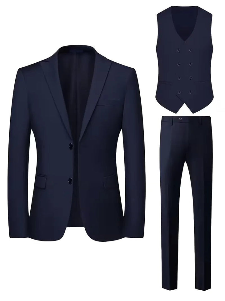 Elegant men's three-piece slim fit suit. Perfect for a modern groom or sophisticated business look.