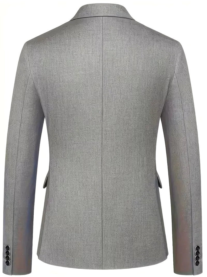 Men's formal event wear: Slim fit three-piece suit, including tailored blazer, waistcoat & trousers.