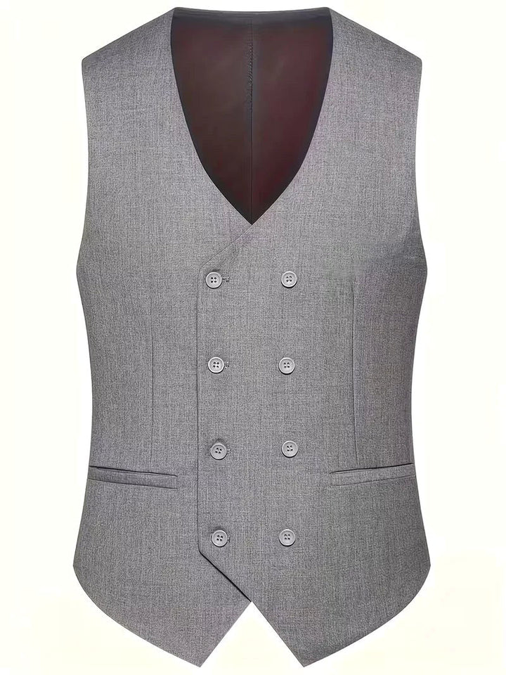 Stylish men's business wear: A slim fit three-piece formal suit with an elegant tailored design.