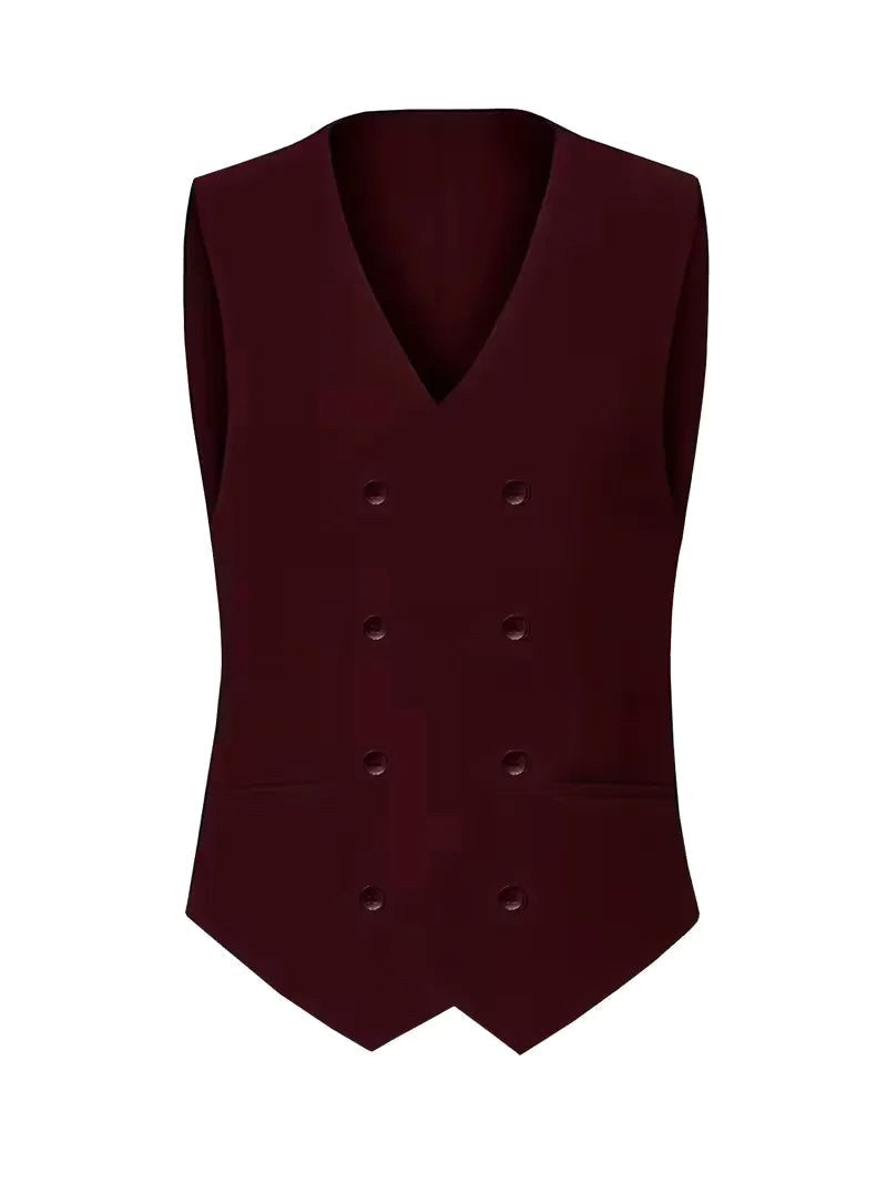 Men's slim fit formal suit with intricate tailoring details on the blazer, waistcoat, and trousers.
