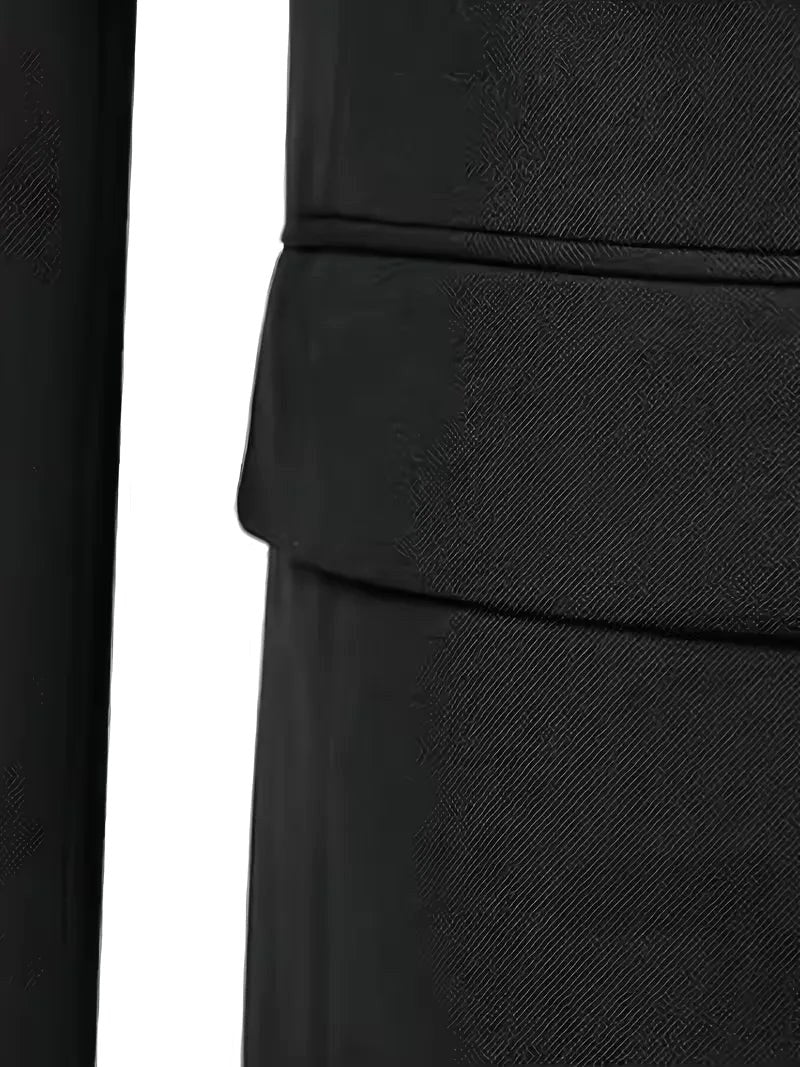 Detail: Double-breasted waistcoat of a men's slim fit three-piece formal suit. Elegant event wear.