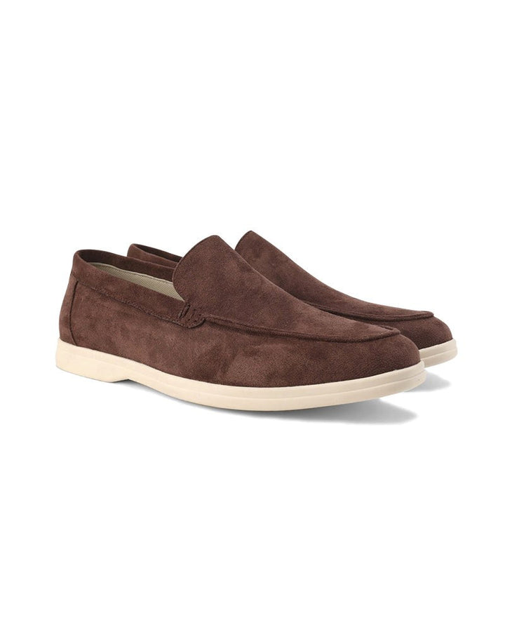 Black men's smart casual slip-on loafers, featuring a detailed view of the versatile shoe.