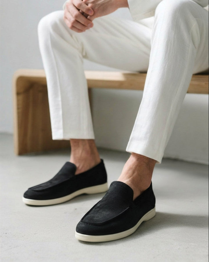 Stylish blue men's slip-on loafers, comfortable footwear for versatile casual & smart events.