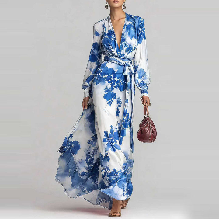 Effortless long sleeve floral maxi dress for women, stylish race day elegance.