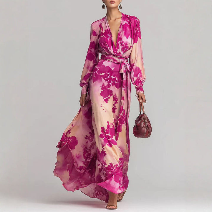 Beautiful women's floral wrap maxi dress, perfect for summer events & parties.