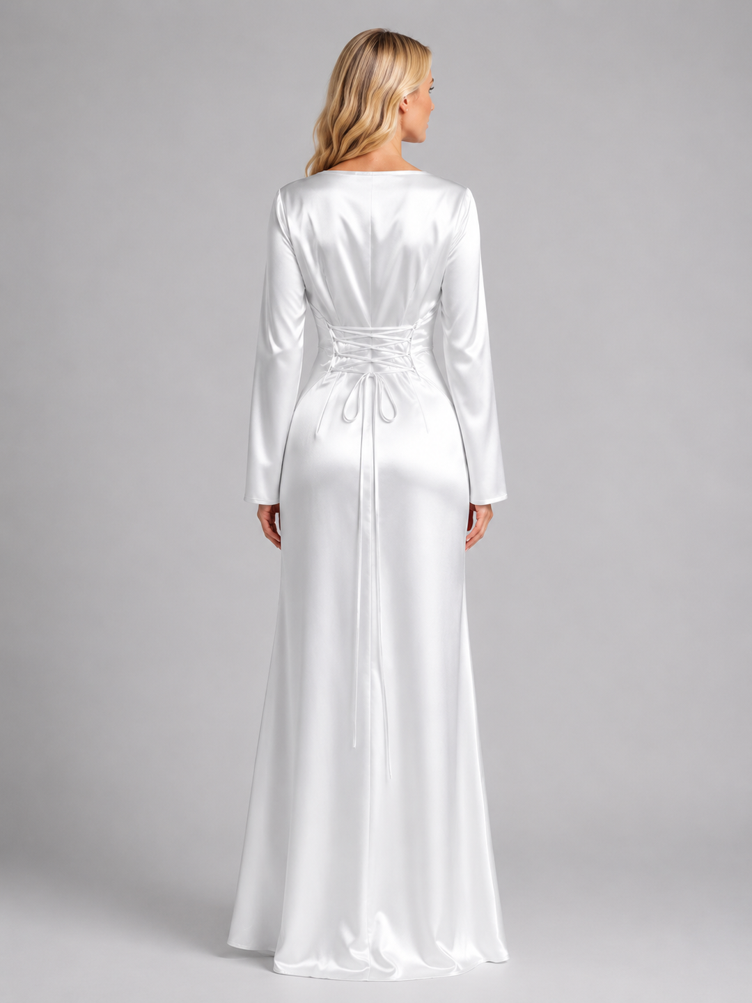 Sophisticated women's long sleeve maxi dress featuring stylish bell cuffs, ideal for special occasion fashion.