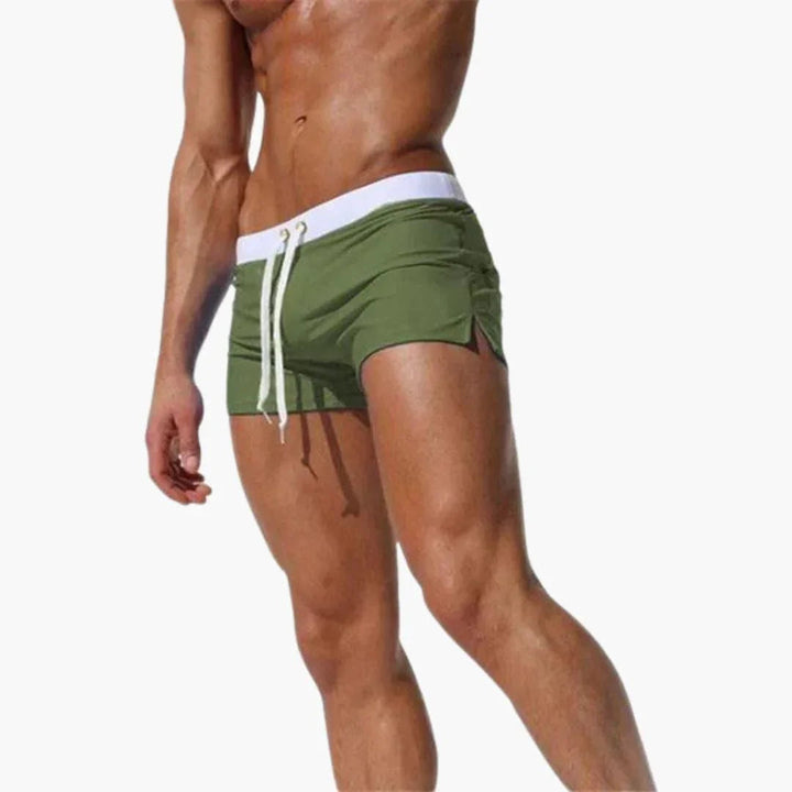 Men's athletic quick-dry shorts, perfect for swimming and beach, with a unique contrast waistband.
