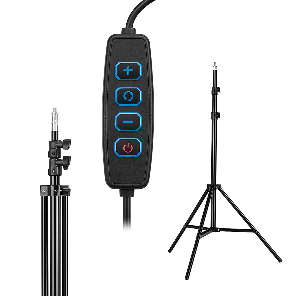Portable ring light with stand for professional results in photography, video, & online meetings.