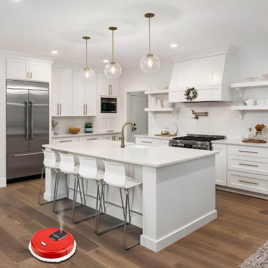 Quiet robot vacuum & mop combo, ideal for pet owners. Automatic floor cleaner for a serene, spotless home.