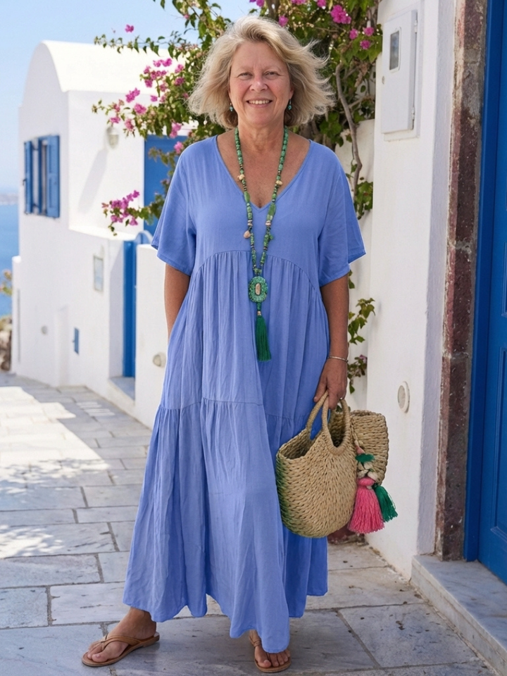 Romy | Women's Tiered Short Sleeve Maxi Dress - Orange - Image 3