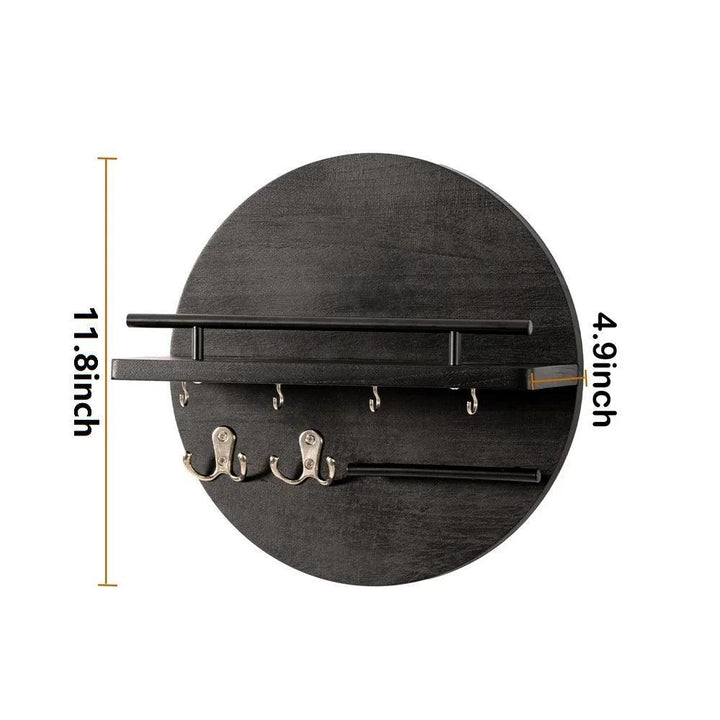 Practical round wooden key rack and shelf, a modern home decor storage solution for any entryway wall.