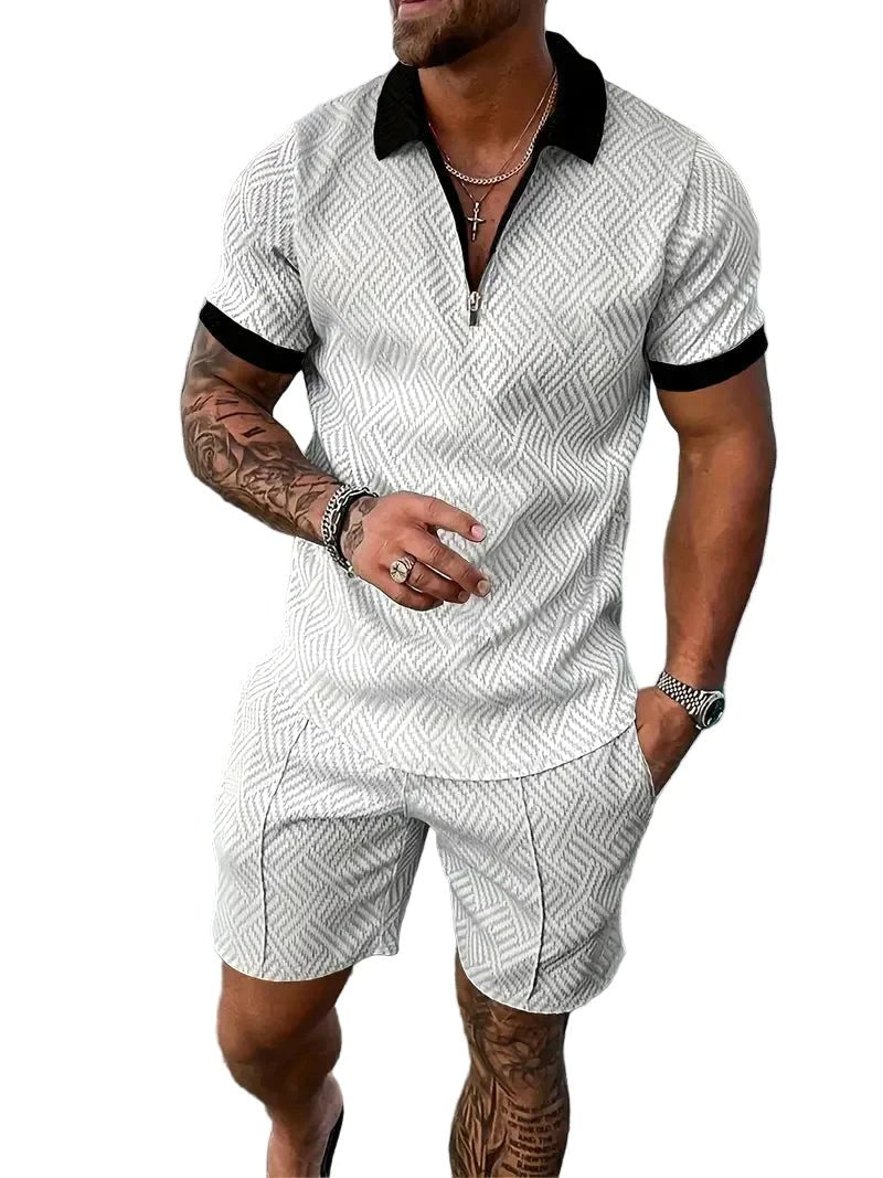 Men's everyday casual polo shirt & shorts set. Comfortable two-piece outfit for summer and leisure.