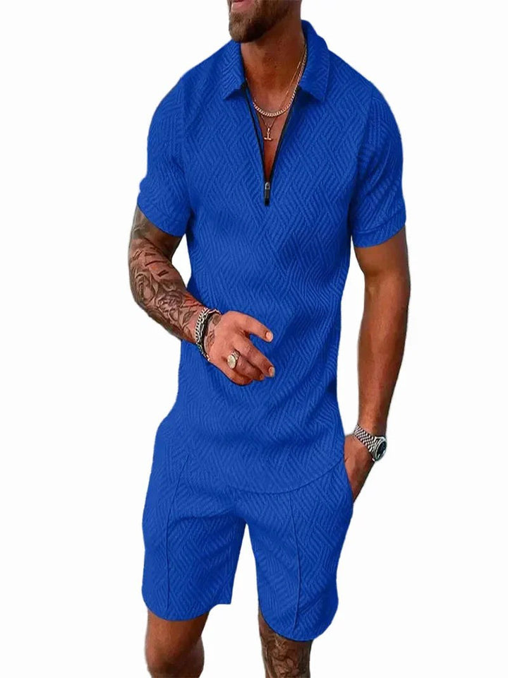 Men's modern polo shirt & shorts set, a comfortable two-piece casual outfit for summer.