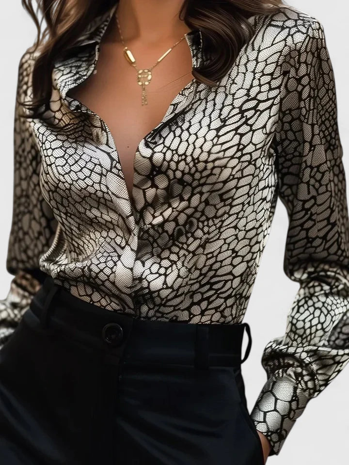 Rosabel | Women's Leopard Print Long Sleeve Shirt - Brown - Image 2