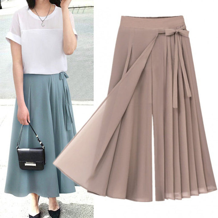 Women's elegant pleated wrap-tie midi skirt with adjustable waist, A-line silhouette, perfect for office or special occasions.