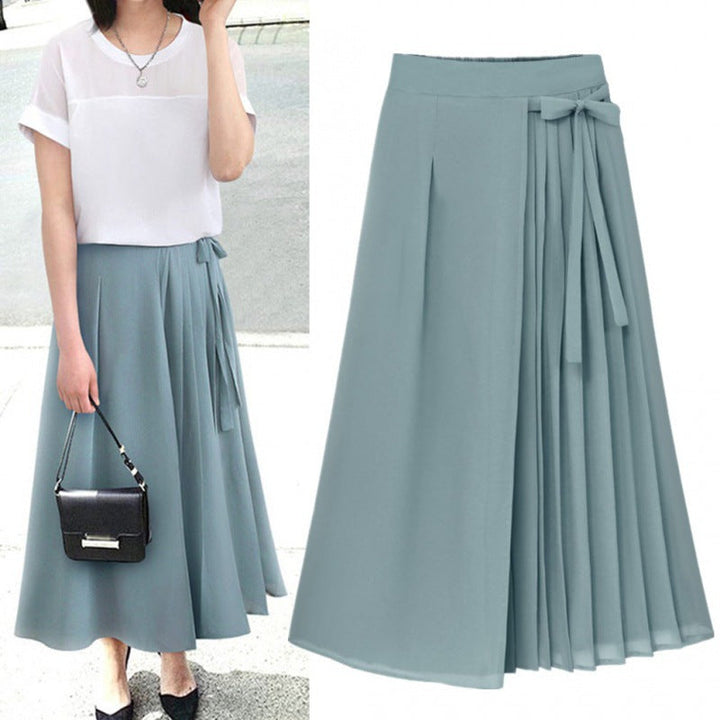 Sophisticated pleated midi skirt for women, featuring a stylish wrap-tie waist. Versatile for spring, summer, office & events.
