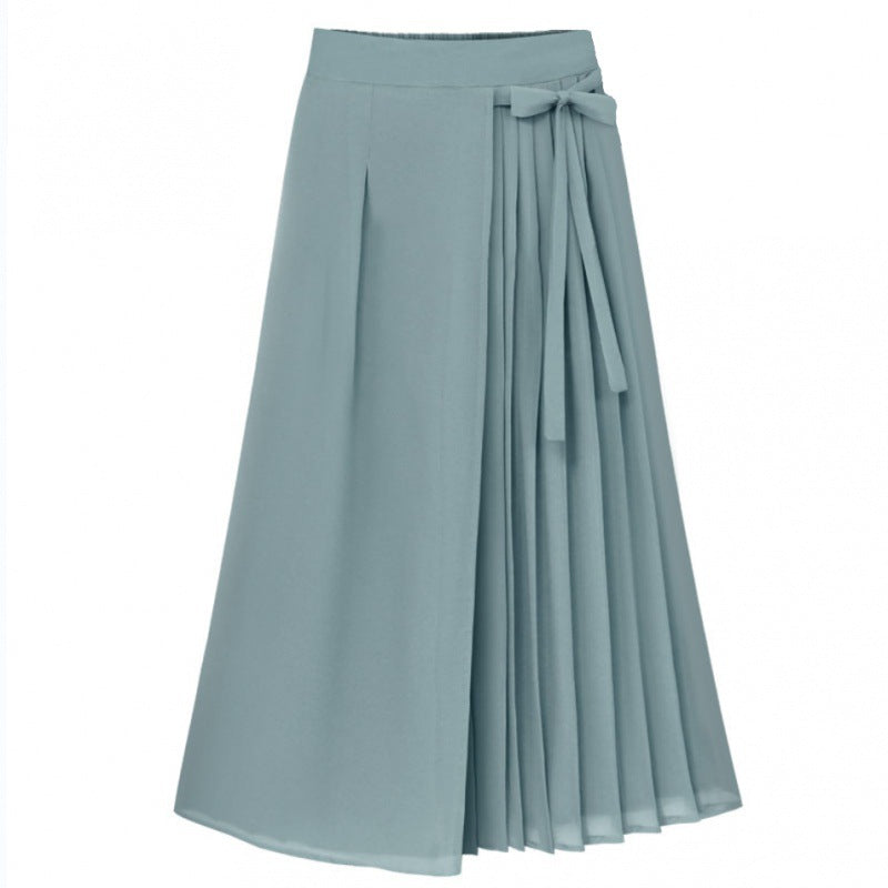 Women's chic pleated wrap midi skirt with tie waist, offering an elegant & comfortable fit. Ideal for versatile fashion & office wear.