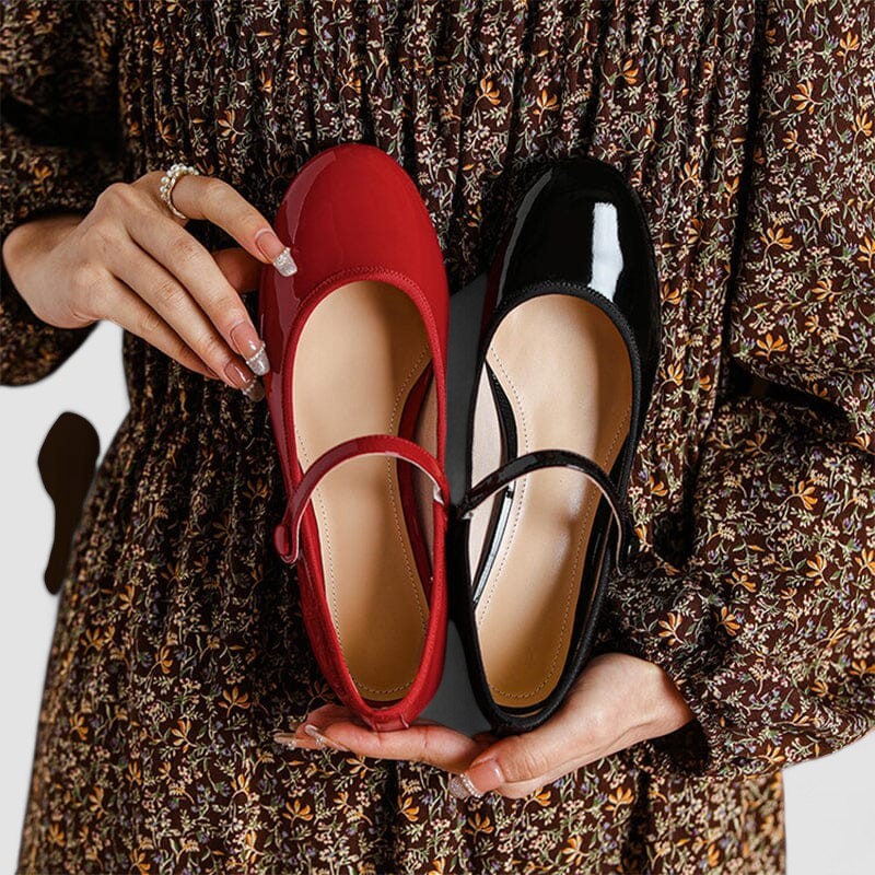 Classic women's red block heel Mary Jane shoes, versatile formal & dress footwear.