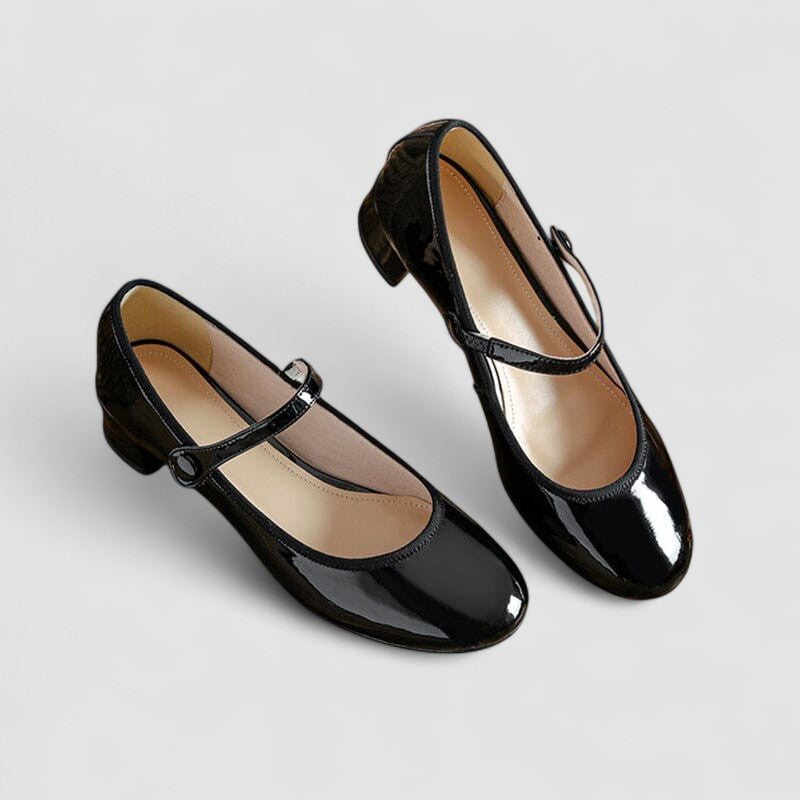 Red timeless block heel Mary Jane shoes for women, comfortable and chic for dress occasions.