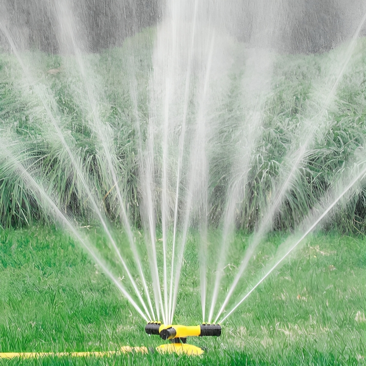 Efficient 360° rotating lawn sprinkler for garden irrigation. Adjustable spray & water-saving design for yard care.