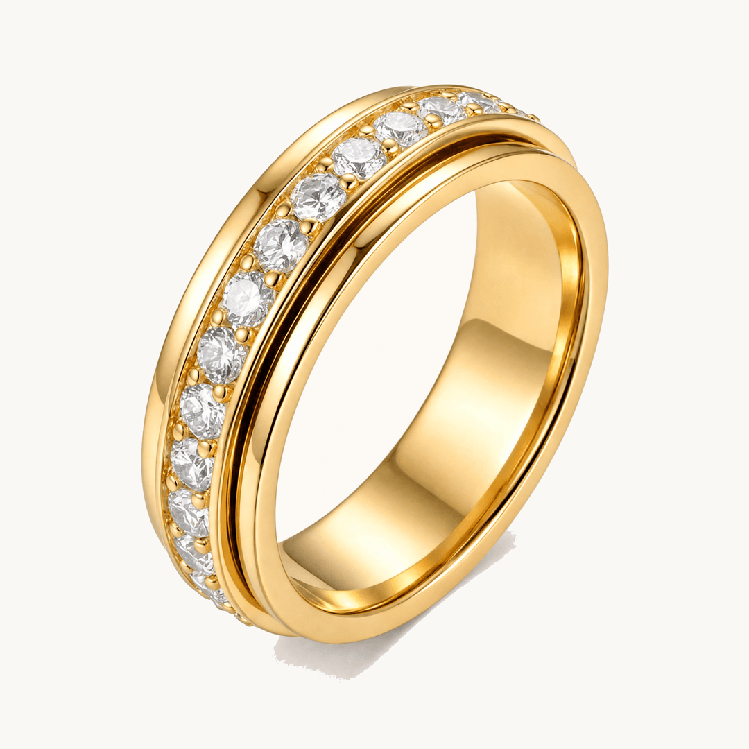 Elegant women's silver-tone zirconia fidget ring, perfect for stress relief & calming anxiety.
