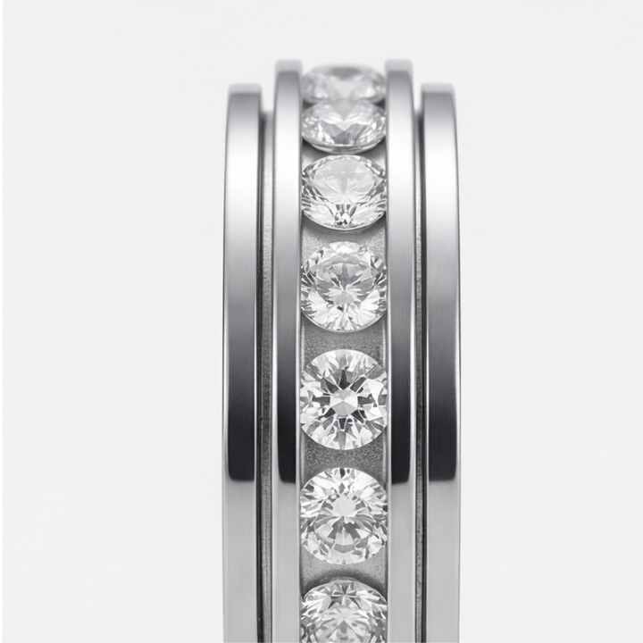Fashionable women's calming spinner ring with sparkling zirconia, ideal for daily anxiety relief.