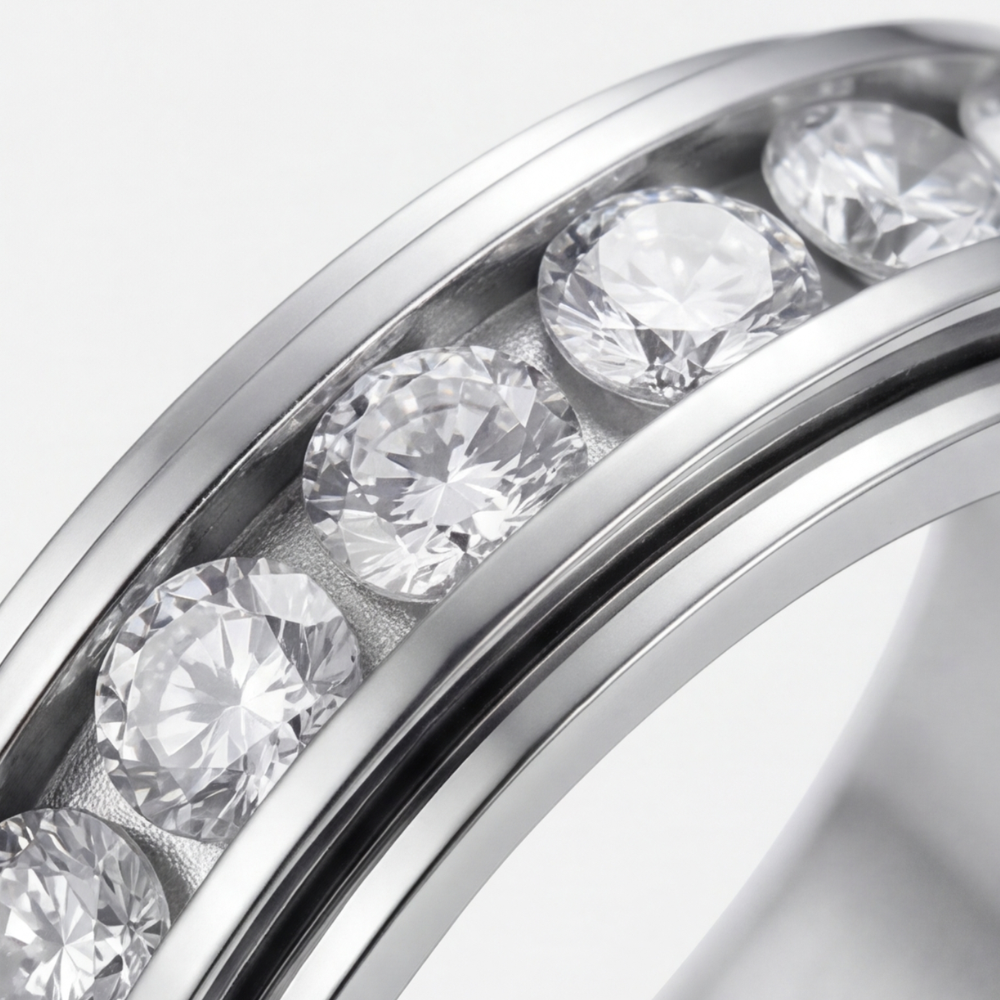 Chic women's zirconia spinner ring, a glittering accessory providing calming relief from anxiety.