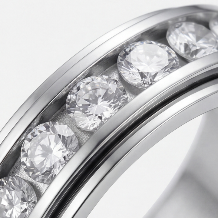 Chic women's zirconia spinner ring, a glittering accessory providing calming relief from anxiety.
