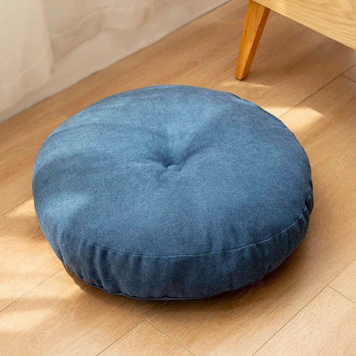 Round meditation cushion, perfect for yoga, floor seating, and comfort.